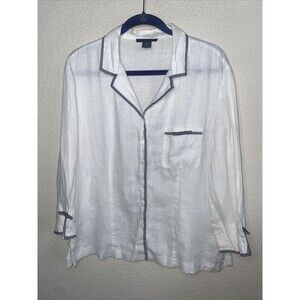 Anne Carson Linen shirt Long Sleeve Ribbon XL lagen cottage button up nautical